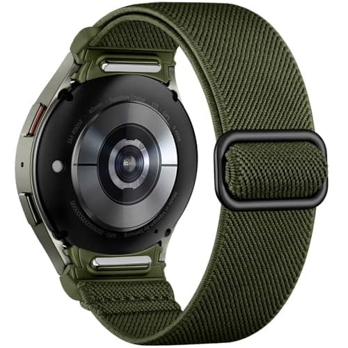 Image of Mastten Elastic Nylon Strap Compatible with Samsung Galaxy Watch 7/6/5/4 Strap 40mm 44mm/Galaxy Watch 6 4 Classic/5 Pro/FE, No Gap One Click Quick Release Sport Band for Women Men, Army Green