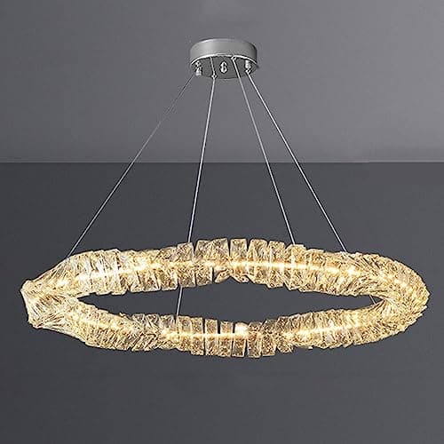 Image of KXEcoLife LED luxury light crystal lamp, high-grade round chandelier, modern minimalist art for living room dining bedroom study lamps and lanterns,Chrome,80cm