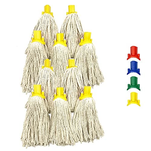 Image of Mop Heads Replacement, Colour Coded Self Threading Socket Cotton Mop Head No.12 PY (Yellow, Pack of 10)