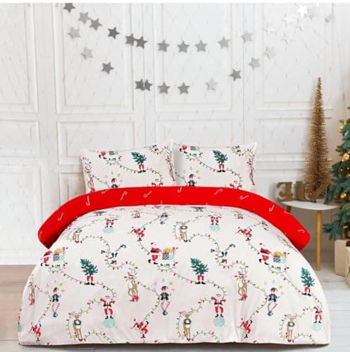 Image of Brit House Christmas Elf Santa Reversible Festive Duvet Cover with Matching Pillow Covers (Single)