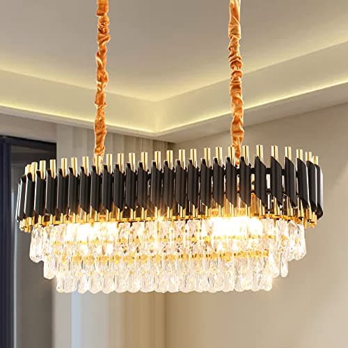 Image of FRIXCHUR Black Oval Crystal Chandelier Ceiling Light, Luxury K9 Crystal Pendant Light with Adjustable Hanging Chain, Modern Ceiling Lamp for Dining Room Living Room, 10 x E14 Bulbs not Included