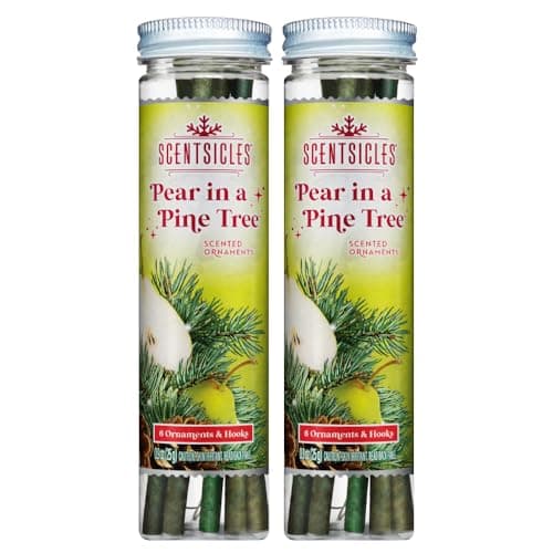 Image of Scentsicles Pear in Pine Tree Scented Christmas Ornaments with Hooks - 2 Bottles (12 Sticks Total)