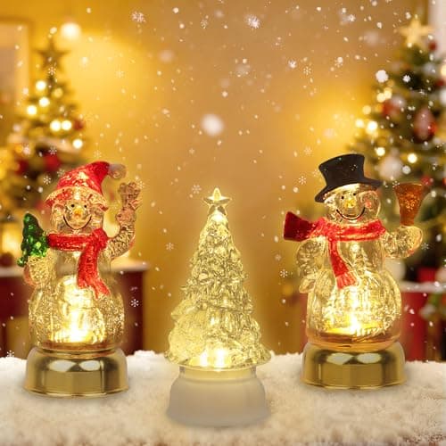 Image of Synther Tabletop Christmas Decorations Christmas Snowman Glitter Lantern 3pcs, LED Acrylic Xmas Lamp Lighted Acrylic Christmas Tree Ice Crystal Led Xmas Lights for Home Study Bedroom Office Desk