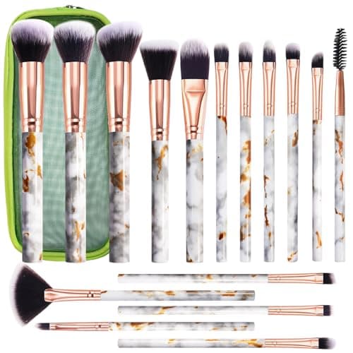 Image of DUAIU Makeup Brush Set, 16 Pieces, Professional Brush Set, Marble Face Make-Up, Powder Cream, Powder, Foundation, Eyeshadow, Concealer, Eyeshadow, Make-Up Brush with Makeup Bag