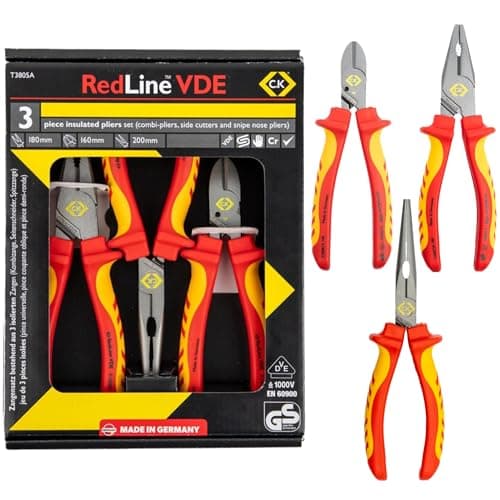 Image of C.K Redline 2025 Edition VDE 3pc Set Pliers & Cable Cutters Kit, German Electrical Insulated Combination Plier, Snipe Nose & Combi Wire Cutter, Electrician Croppers, Electricians Snips CK Tools T3805A