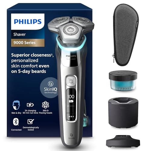 Image of Philips Shaver Series 9000 - Wet and Dry Electric Shaver for Men, SkinIQ Technology, Pop-up Beard Trimmer, Cleaning Pod, Charging Stand and Travel Case (Model S9974/55) EU Plug