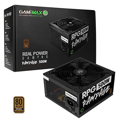 Image of GameMax 500W Rampage Power Supply (No Power Cable inc.), Non-Modular, APFC, Japanese Tk Main Capacitor, 80 Plus Bronze, 88% Efficiency, 14cm Cooling Fan, Real Power Gaming | Black