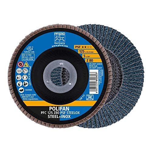 Image of PFERD Polifan 69398194 Serrated Washer Pack of 5 | Diameter 125 mm Z 80 Conical PSF Steelox | for Steel and Stainless Steel (INOX)