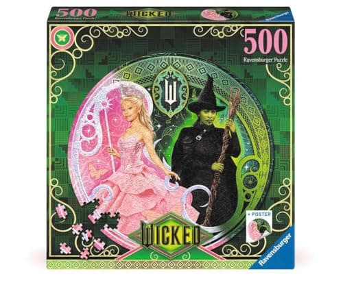 Image of Ravensburger Wicked the Movie Round 500 Piece Jigsaw Puzzle for Adults and Kids, Elphaba and Glinda Design, Ages 10 Years and Up