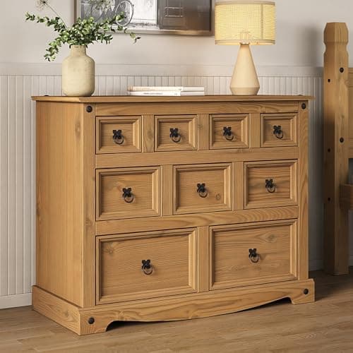 Image of Mews Corona Chest of Drawers 9 Drawer Merchants Sideboard 4+3+2 Drawers Solid Mexican Pine