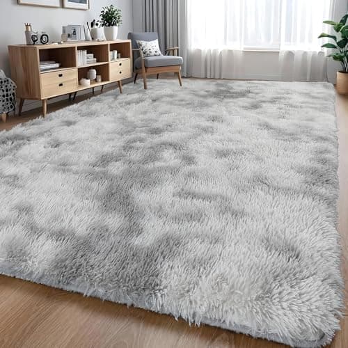 Image of BEHOMHAZQ Rugs Living Room 120X180cm : Light Grey Large Area Rug for Living Room - Ultra Soft Fluffy Shaggy Rugs for Bedroom - Indoor Nursery Floor Carpets for Kids Room Home Decor, Anti-Slip Backing
