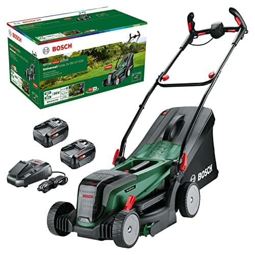 Image of Bosch Cordless Lawnmower UniversalRotak 2x18V-37-550 (up to 500 m2 with 2 x 4.0 Ah Batteries; 18 Volt System; Cutting Width: 37 cm; 2 x 18V 4.0 Ah Batteries and Charger)