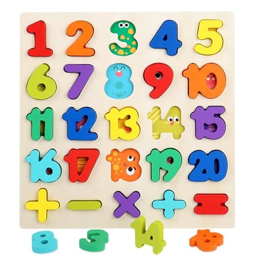Image of Wooden Jigsaw Puzzles for 3 4 5Year Old Kids Numbers & ABC Alphabet Learning Toys - Early Education Toys-Wooden Puzzles Montessori Toys for Girls Boys Gifts. (Numbers)