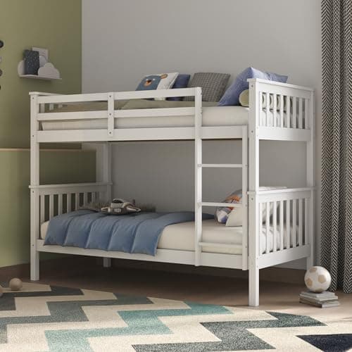 Image of Flair Furnishings - Detachable Double Bunk Bed, Heavy Duty Wooden Bunk Bed for Kids, Secure Ladder for Easy Access, Sleek and Stylish (White)