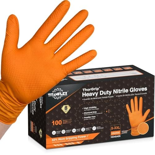 Image of TitanFlex 8 Mil Nitrile Disposable Gloves, Diamond Textured Heavy Duty, Powder Free, Latex Free, Black Work Gloves for Mechanics, Kitchen, Cleaning & Industrial Use (100, Large)