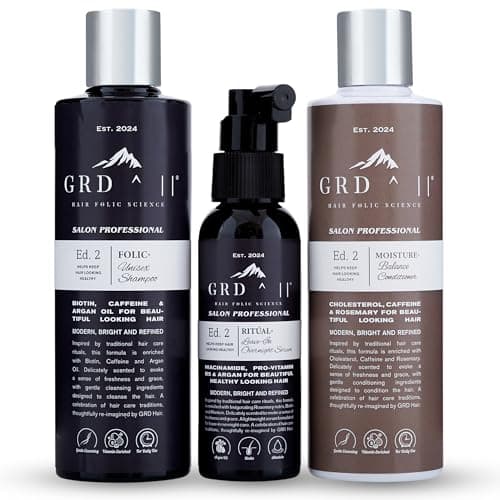 Image of Thinning & Fine Hair – Thickening & Strengthening 1.5% Biotin & Caffeine Shampoo and Conditioner Set with Overnight Scalp Serum – Argan Oil & Rosemary – 600ml – GRD