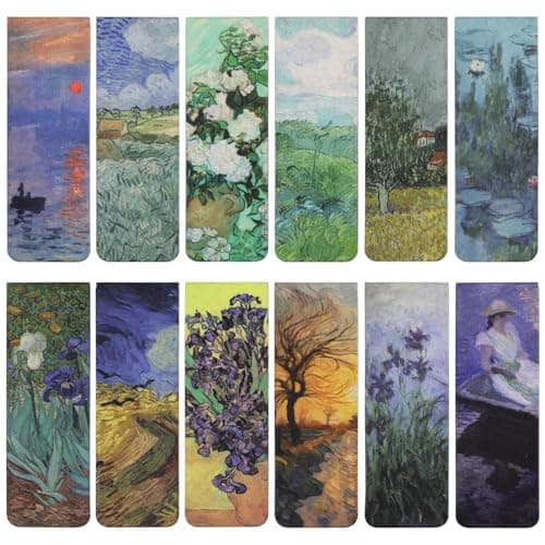 Image of Simpeak 12 PCS Magnetic Bookmarks, 12 * 2cm Page Clips Magnetic Bookmarks, Claude Monet Van Gogh Art Painting Bookmarks, Teacher Gifts, Book Marker Clip for Teachers, Students, Book Lovers