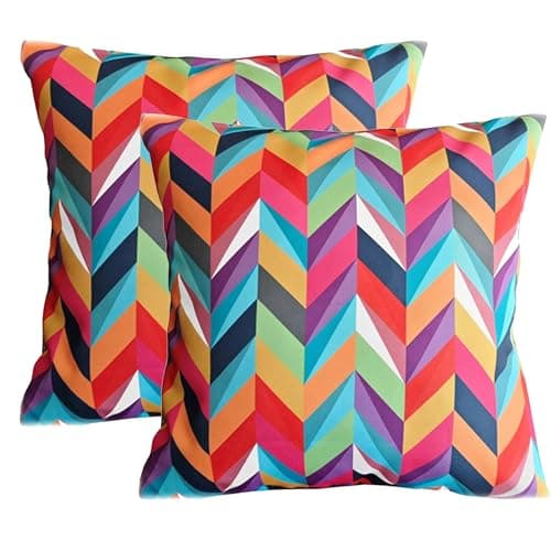 Image of 2 Pack Outdoor Cushions Waterproof FILLED 45x45cm With Invisible Zippered Outdoor Garden Cushions Waterproof 18"x18" With Cushion Covers & Pillow For Living Room Garden Sofa (Zigzags Multi)