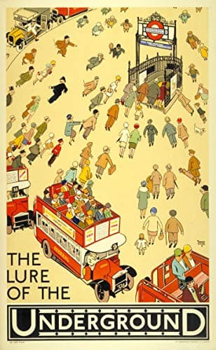 Image of Vintage London Underground LURE OF THE UNDERGROUND 1920's Wall Art Poster A4 and A3 size 250gsm Gloss Borderless print (A3)