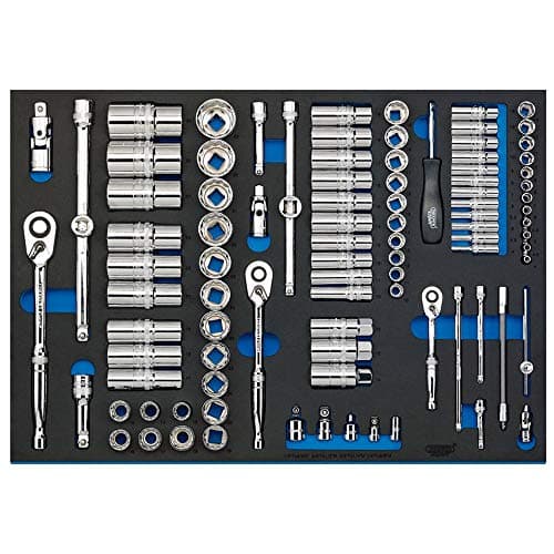 Image of Draper 63539 1/4", 3/8" and 1/2" Socket 96 Piece Set in Full Plus Drawer Eva Insert Tray , Blue