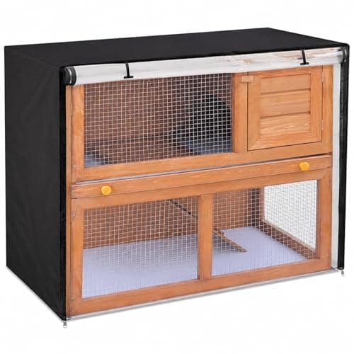 Image of 48 Inch Double Rabbit Hutch Cover, 122 x 50 x 105 cm Waterproof Thermal Cage Cover for 2 Tier Hutch, 420D Heavy Duty Outdoor Rabbit Hutches Covers, Universal Guinea Pig Cage Dust Cover - Black