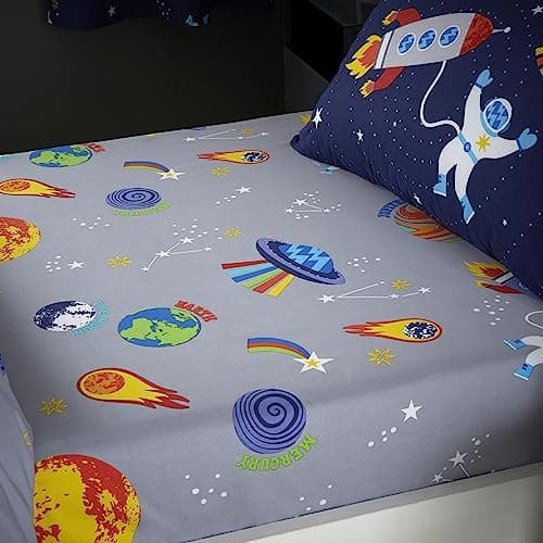Image of Catherine Lansfield Lost in Space Single Fitted Sheet Grey
