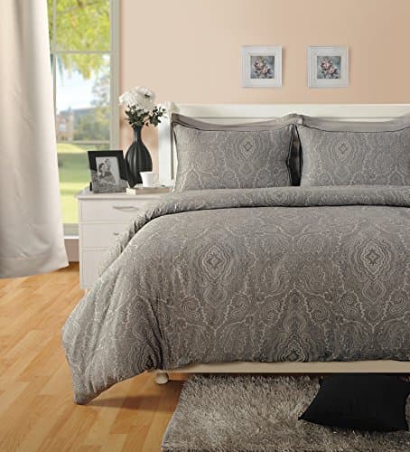 Image of Vapinity Luxury 400 Thread Count Paisley Duvet Cover Set – Cotton Rich Soft & Breathable Bedding with Pillowcases – Dark Grey – Double