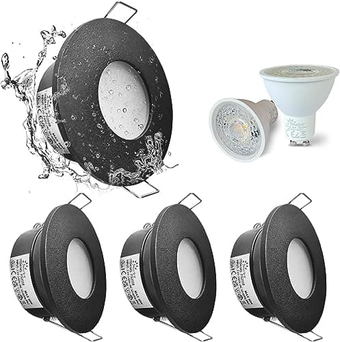 Image of Sweier Waterproof Downlight Black,IP65 Recessed Ceiling Light Warm White 3000K,5W GU10 Downlights for Bathroom Ceiling,430Lumen LED Bathroom Spotlight,Cutout 68-75mm,4 Pack