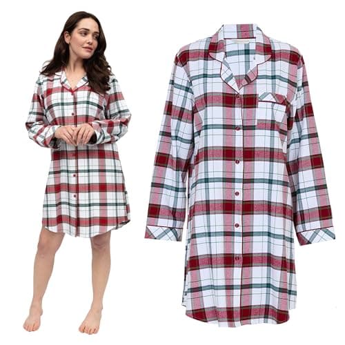 Image of Cyberjammies Blaze Women Brushed Check Long Sleeve Nightshirts | Cosy 100% Cotton Flannel | Classic Red Mix Check Design | Soft & Comfortable Ladies Nightie | Stylish Women’s Nightwear | Size 8