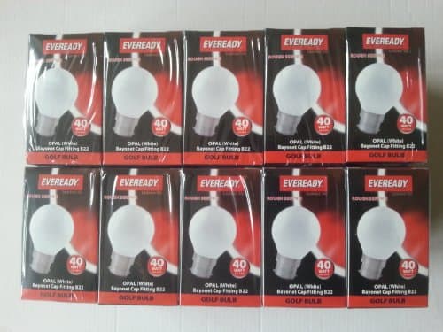 Image of 10 X 40 WATT GOLF BALL STANDARD BAYONET CAP (BC, B22) LIGHT BULBS. TOP BRAND