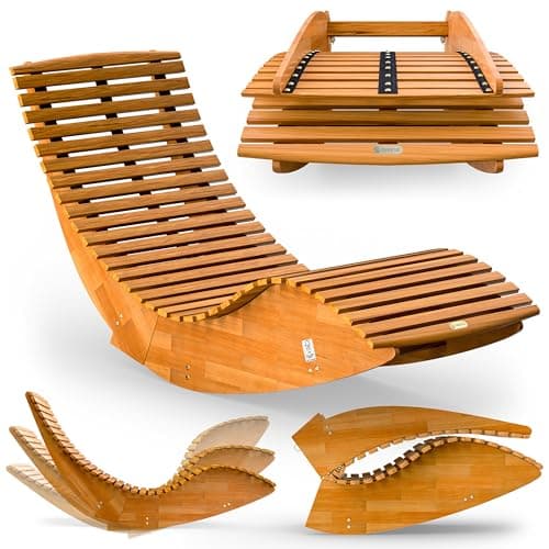 Image of CASARIA® Rocking Wooden Sunlounger 155x60x93cm | FSC®-Certified Acacia Wood Weatherproof Outdoor Garden Furniture | Foldable Ergonomic Rocker Chair Brown | 160kg Capacity Sun Lounger Chair