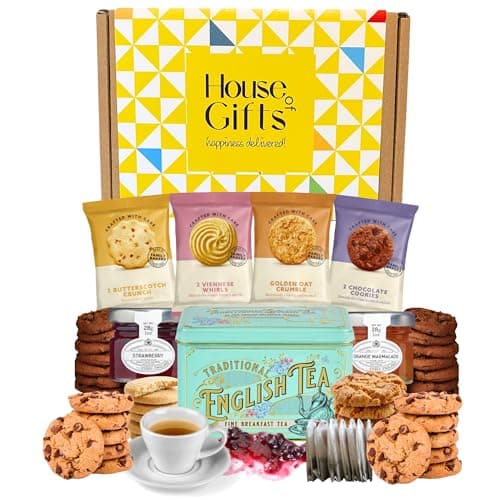 Image of Afternoon Tea Hamper Gift Set – Includes British Buttery Biscuits, Traditional English Teabags, Strawberry Jam, Orange Marmalade & Luxury British Snacks – Great British Gift Hamper Set