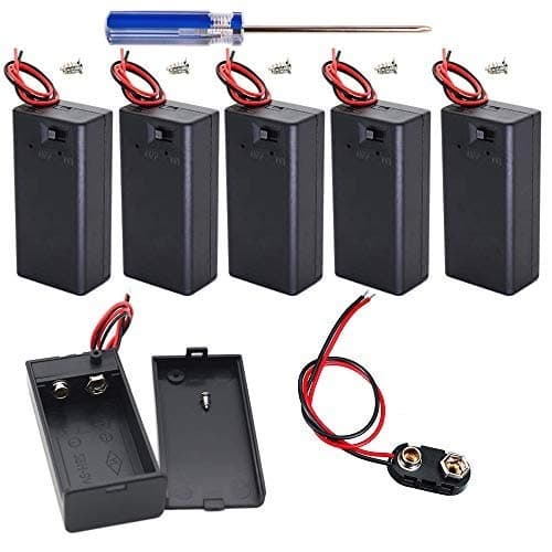 Image of GTIWUNG 6PCS 9 Volt Battery Holder with Switch, 9V Battery Case with Switch, 6PCS 9V Battery Clips Connecter with Bare Leads and Hard Shell (Type I)