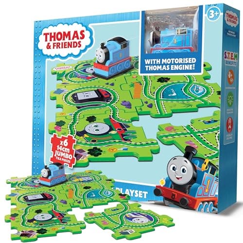 Image of Thomas the Tank Engine Train Set with 6 Tiles, 50 Track Combinations & Motorised Vehicle - Sensory Toys and STEM Learning Toy for 3+ Year Olds by Bladez Toyz - 6pc Motorised Track Playset