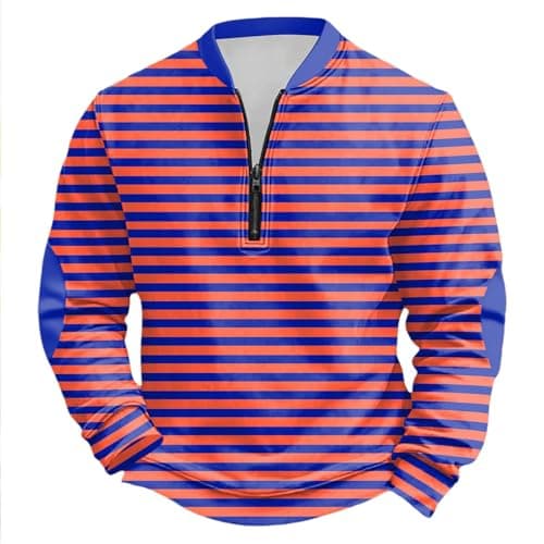 Image of Generisch 2026 Clothing Striped Half Zip Sweatshirt Long Sleeves Crew Neck Casual Sports Jumper Streetwear Top, Brick Red, 5XL