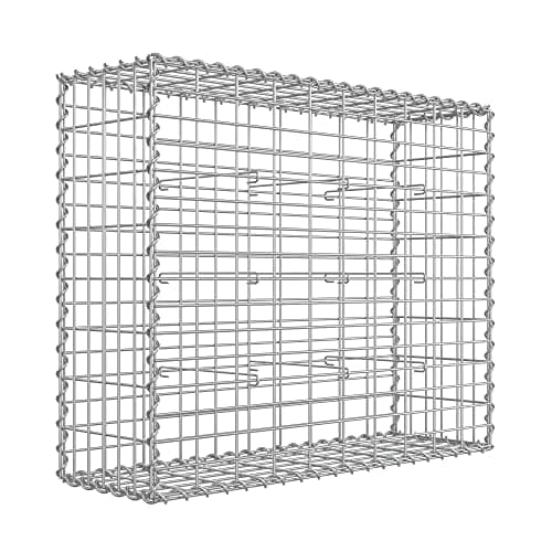 Image of SONGMICS Gabion Basket, Metal Gabion Cage with 5 x 10 cm Mesh for Stones, Galvanised, Garden Decor Wall Partition, 100 x 80 x 30 cm, Silver GGB183