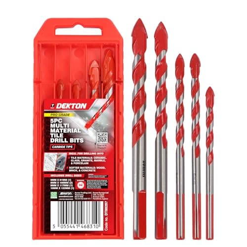 Image of Dekton 5-Piece Multi-Material Tile Drill Bit Set for Ceramic, Porcelain, Glass, Marble, Granite, Wood, Brick & Concrete –5mm, 6mm, 8mm, 10mm Drill Bits