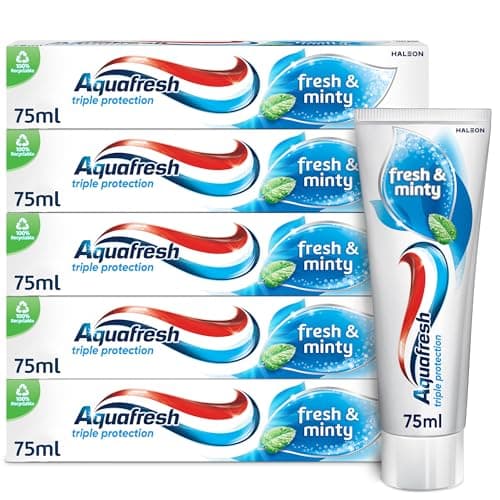 Image of Aquafresh Toothpaste Triple Protection Fresh & Minty, 3 in 1 Protection, Pack of 5 x 75ml