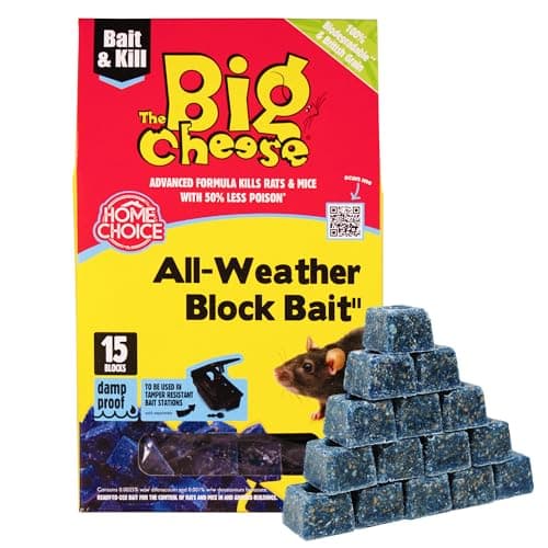 Image of The Big Cheese All-Weather Bait Block - 15 x 10g, Kills Mice and Rats, Pest Control Product - Rat Killer For Mouse Traps, Damp-Proof, Weather-Resistant - Super Strength Rat Poisoning, Pet Safe