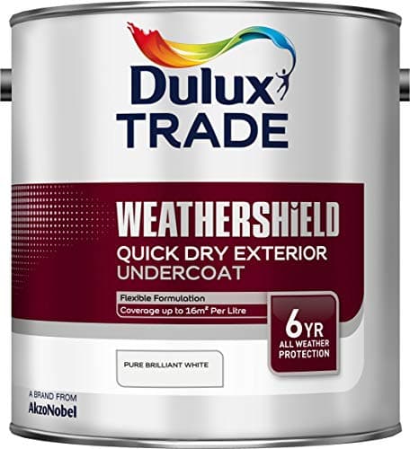 Image of Dulux Trade Weathershield Quick Drying Exterior Undercoat Pure Brilliant White 2.5 Litre