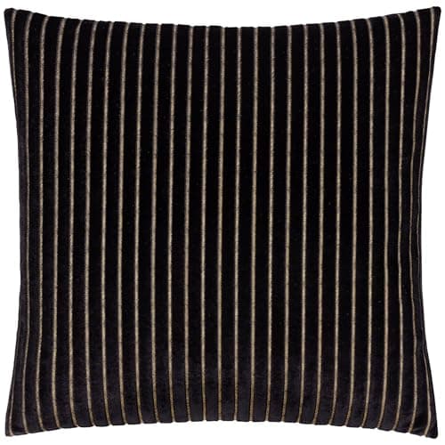 Image of Paoletti Savoy Stripe Polyester Filled Cushion – Reversible Soft Textured Velvet Decorative Cushion for Sofas Beds and Armchairs (Black - 50x50cm)