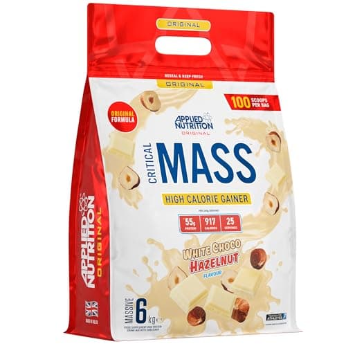 Image of Applied Nutrition Original Critical Mass - Weight Gainer with MCT Powder, High Calorie Protein Powder Mass Gainer (6kg - 25 Servings) (White Choco Hazelnut)