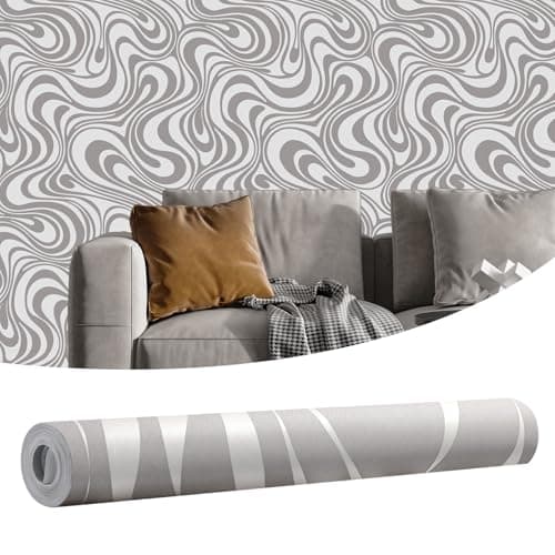 Image of Camiraft 1 Roll Light Grey Wallpaper for Living Room Modern Luxury Abstract Curve 3D Wall Paper Roll Non-Woven Fabric Mural Papel Wallpaper for Living Room Bedroom TV Background 950 * 53cm
