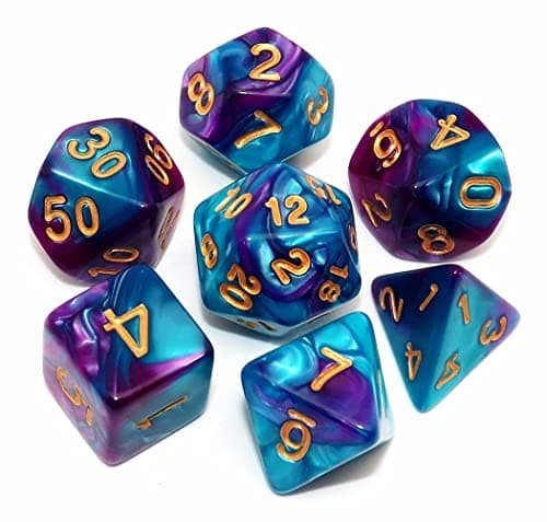 Image of DND Dice Set RPG Polyhedral Dice for Dungeon and Dragons D&D RPG Role Playing Games 7-Die Set (Lake Blue Mix Purple)