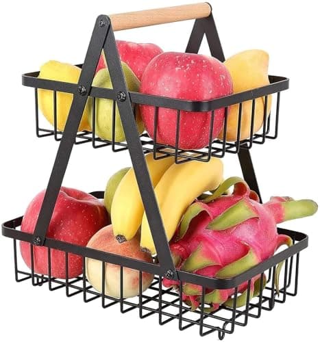Image of CROWNSHOP 2-Tier Fruit Basket Fruit Bowl Holder Bread Basket Vegetable Rack Detachable Holder for Home Kitchen Office