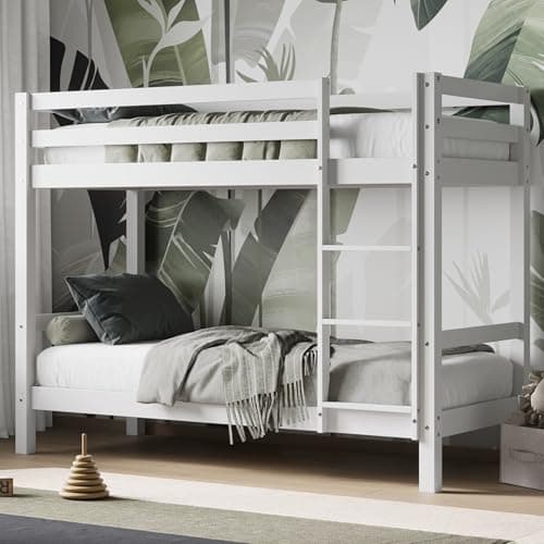 Image of Flair Furnishings Shorty Bunk Bed, Wooden Bunk Beds for Kids, Heavy Duty and Sturdy, Stylish with High Safety Rail, Space Saving Design (White)