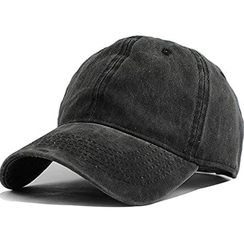 Image of Men Women Washed Cotton Low Profile Distressed Vintage Baseball Cap Plain Adjustable Dad Hat (Black)