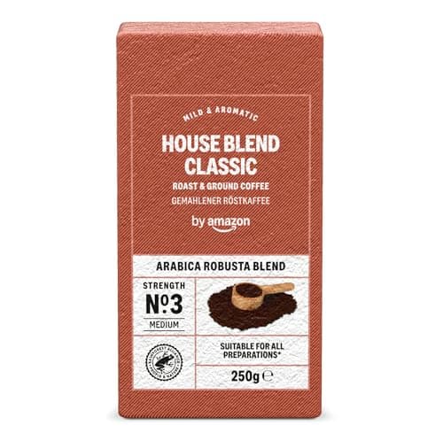 Image of by Amazon House Blend Classic Arabica Robusta Blend Ground Coffee, Strength No. 3 - Medium, 250g