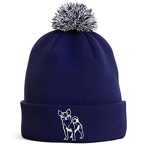 Image of Purple Print House Chihuahua Embroidered Bobble Hat Dog Owners Gifts Puppy Walking Warm Winter Beanie Hat Womens, One Size, Navy