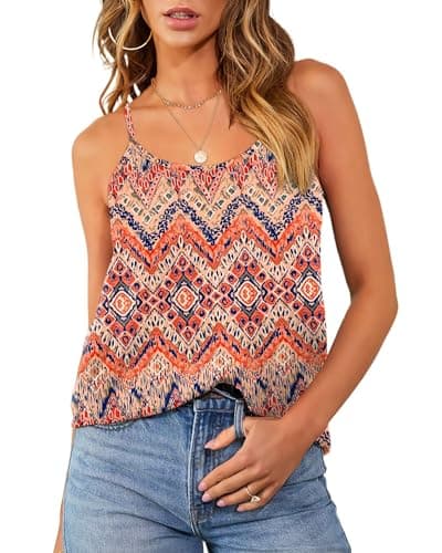 Image of WIHOLL Womens Tops Cami Vest Tank Tops for Women UK Summer Sleeveless T Shirts Ladies Fashion Clothes 2026 Size 14-16 Boho Red L